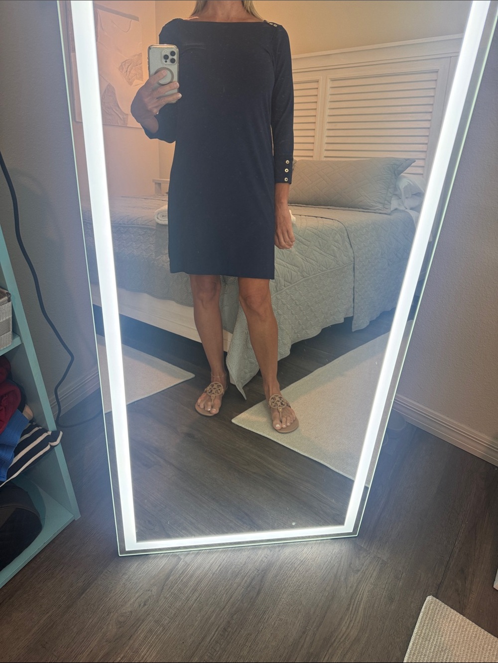 NWT
Lilly Pulitzer Sophie  Navy Long-Sleeve Shift Dress with Gold Buttons